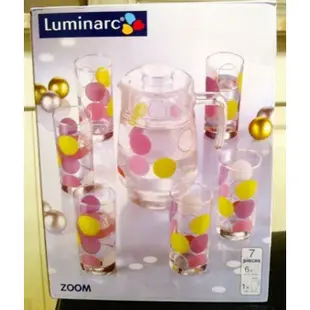 【便宜出清】全新 法國 Luminarc 樂美雅 玻璃冷水壺組 夏日印花 1壺+6杯組 ZOOM