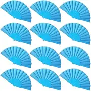 Gionforsy 12pcs Clap Fan Fabric Folding Fan Chinese Tai Chi Fan Set Decorative Folding Hand Fan for Festival Dance Party (Lake Blue)