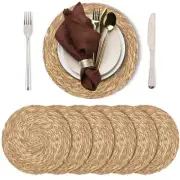 Set of Round Woven Placemats - Natural Boho Rattan Wicker Table Mats 12 Inch 6