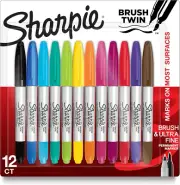 Sharpie Brush Twin Permanent Markers, Brush Tip Marker and Ultra Fine Tip Marker