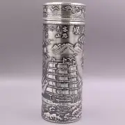 Fine Silver Pure 999 Vacuum Tea Cup Insulated Water Bottle Boat Drinking Cup
