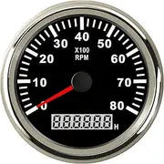 ZFGVGNMTYA 85mm Car Boat Tacho Sensor Waterproof Marine Car Boat Tachometer Gauge with LCD Hourmeter Boat Tachometer 6000 8000 RPM 12V/24V Car Tachometer(Black Silver 8000RP)