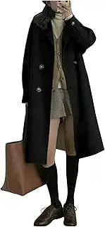 [Qiribati] Women Double Breasted Pea Coats Lapel Padded Jackets Winter Wool Blend Trench Coat Midi Outwear