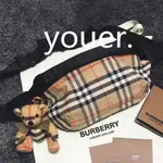 二手精品 BURBERRY 博柏利 8026557 格紋 帆布 拉鍊 胸口包 腰包 斜背包 RA0816