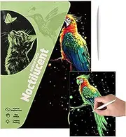 Scratch Off Art - Handmade 4X Glitter Scratchboard Art | Craft Art Supplies, A4 Size Coloring Drawing, Graffiti Cards Toys, Landscape and Animal Art