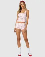 EDIKTED Womens Strawberry Girl Printed Micro Shorts PINK