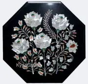 Nature Stone Inlay Work Coffee Table Top Black Marble Sofa Side Table for Home