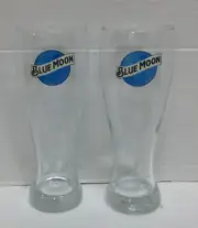 Set of 2 Glass barware Blue Moon 16 oz Pilsner Beer Glasses home bar man cave