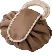 Lay Flat Drawstring Make up Bag, 1Pc Flat Lay Makeup Bag,Drawstring Makeup Storage Bag,Lazy Drawstring Makeup Bag, Lazy Drawstring Cosmetic Bag,Lazy Drawstring Makeup Bag Flat Lay Makeup Bag, Brown