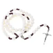 Round Acrylic Bead Rosary Necklace Catholic Religious for Cross Jesus Necklaces