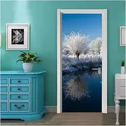 Door Stickers Self-Adhesive Beautiful Snow Scene Art Door Stickers Home Decoration Door Cover Wall Stickers Mural Porch(77x200cm)