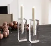 NEW Pottery Barn Modern Coris Heavy Glass Slab Taper Candle Holder Sm 5" NWT
