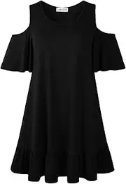 [LARACE] Plus Size Cold Shoulder Tops For Curvy Women Summer Short Sleeve Tunics Dressy Casual Shirts Loose Fit Pleated Blouses