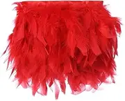 5 Yards Turkey Feathers Fringe Trim Width 4-6 inches for Crafts Clothing Decoration Craft Feather Fringe Trim Clothing Accessories (Red)