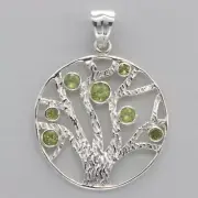Green PERIDOT Tree of Life Pendant 925 STERLING SILVER Genuine & Natural #907e