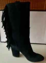 NINE WEST Women's Size 9 M Black Jayden Suede Fringe Western BOOTS New in Box