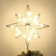 Hogardeck Christmas Tree Topper, Glittered Silver 8-Point Star Tree Topper fo...