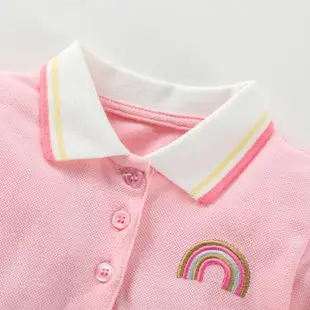 粉紅色翻領長袖兒童棒球POLO衫