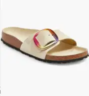 Birkenstock Madrid Iridescent Big Buckle Slide Sandals Ecru Eu 39 US 8-8.5