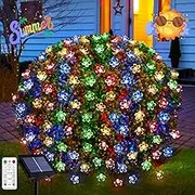 JMEXSUSS Solar Net Lights with Flowers, 5x5ft Outdoor Mesh Lights with 8 Modes, Multicolor Solar Bush Light for Tree Garden Yard Wall