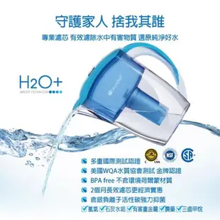 【美國邦特爾Brondell】H2O+ 長效濾水壺（藍）＋八周長效濾芯（4入）