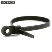 100pcs 8" Black Nylon Cable Zip Ties Locking Plastic Tie with Mountable Head