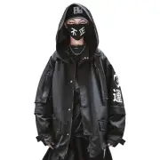 Niepce Men's Cyberpunk Techwear Jacket Atom Bomb Windbreaker Jacket with Hoodie