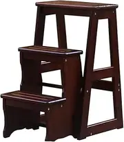 MOMOGEE Kitchen Stools Folding Step Stool Wooden Ladder Stool 3 Layer Household Step Chair Climbing Stool Foldable Storage Rack Plant Stand for Kitchen Bedroom Patio (3-Layer)