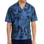 Hugo Boss Men's Short Sleeve BOSS Drew Abstract Camp Shirt Relaxed Fit Blue