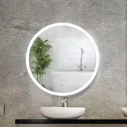 Embellir Wall Mirror with LED Light, 80cm Metal Frame Vanity Makeup Shower Bathroom Make Up Mirrors Wall-Mounted Decorative Hanging Room Decor for Home Bedroom, Round Shaped Modern Circle White