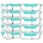 10-Pack,30 Oz Glass Meal Prep Containers 2 Compartments Airtight Lunch Bento ...