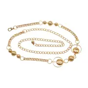 Women Gold Metal Chain Links Thin Fashion Belt Gold Circle Round Charm Fit S M L