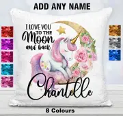 Unicorn Cushion Cover Sequin Throw Pillow Flip Sequins Personalised Moon