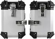 38L Universal Motorcycle Rear Top Box Side Luggage Case Storage Trunk Lock Travel Aluminum Alloy Tool Box(35L Silver (1 Pair))