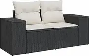 vidaxl - 2-Seater Garden Sofa with Cushions - Black PE Rattan Patio/Balcony Couch with Storage & Removable Covers, Outdoor Furniture for Deck/Garden, 186x62x69 cm