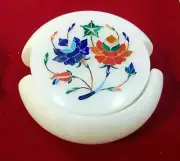 4.5" Round Marble Cup Mat Beautiful Art Tea Coaster Set for Home Set of 6 Pieces