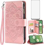 [Asuwish] Phone Case for Google Pixel 7 Pro 5G Wallet Cover with Tempered Glass Screen Protector and Flower Leather Flip Credit Card Holder Stand Cell Pixel7Pro Pixel7 XL 7XL Pixle 7Pro Women Rose Gold