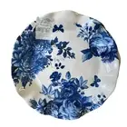 4pc Shabby Chic Blue & White Floral Melamine Dinner Plates 11in Fluted Edge NEW