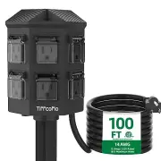 Outdoor Power Strip with Stake, 100 FT Extension Cord, 6 Grounded Outlets for...