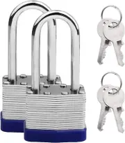 2 Pack Padlock with Keys, BetterJonny 40mm Long Shackle Padlocks Outdoor Heavy D