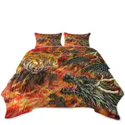 Cool Fantasy Art Dragon vs Tiger in Fire Coverlet
