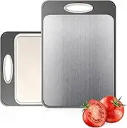 Cutting Board Double Sided,Large Stainless Steel Cutting Boards,Wheat Straw Cutting Boards for Kitchen,for Meat, Veggies, Fruits, with Easy Grip Handle,Dishwasher Safe (1, Large)