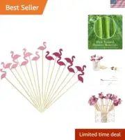 100 Flamingo Shaped Bamboo Toothpicks - 4.7 Inch Party Skewers for Appetizers
