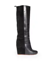 Black Suede & Leather Wedge Boots