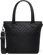 [Simple Modern] Quilted Tote Bag for Women | Medium Size w/Compartments & Laptop Sleeve | Adjustable Strap | Zipper Top