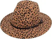 [UPSTORE] Womens Leopard Printed Wide Brim Fedora Hat Classic Panama Hat Jazz Cap with Belt Buckle