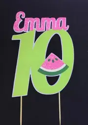 Summer Watermelon themed Birthday name&number layered cake topper