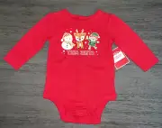 Holiday Time Infant Girls Red Christmas Team Santa Bodysuit Size 3-6 Months ~NEW
