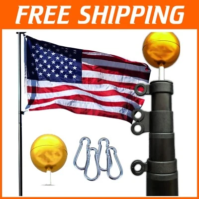 Heavy Duty 25FT Telescoping Flagpole with Stainless Clips & USA Flag Included