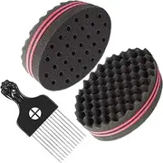 MILIOG Magic Curl Sponge Set for Men & Women – 3PCS Hair Styling Kit with Glove, Metal Pick & Twist Comb | Textured Hair Tools for Afro, Natural Curls, Dreads & Waves (Black)